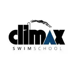 Black and white logo for climax swimschool featuring a diver silhouette.