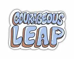 Blue and brown sticker with arrow design